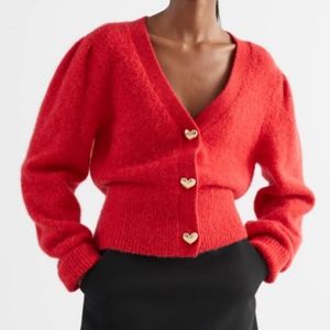 & Other Stories red heart classic wool cardigans, size medium